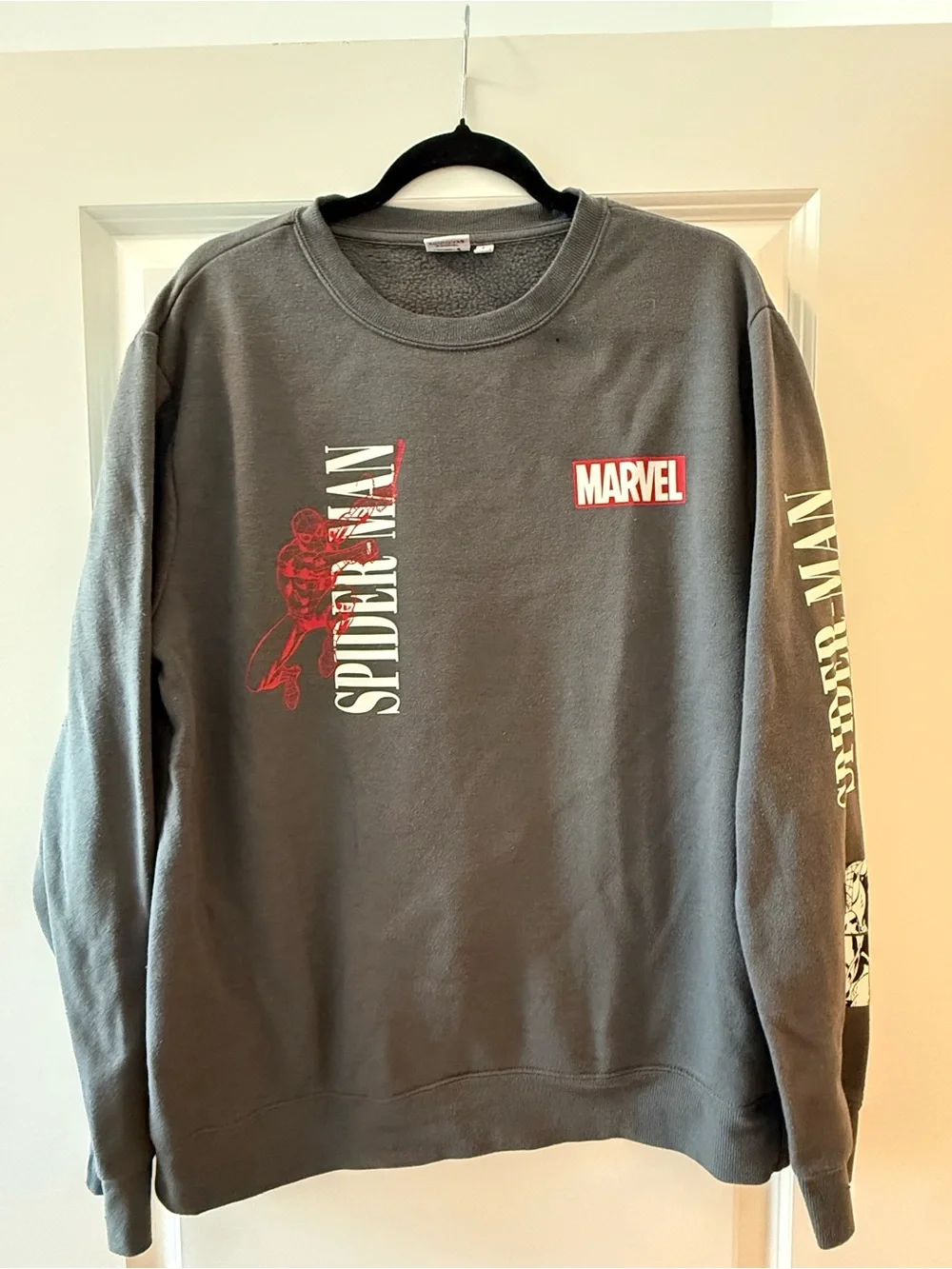 Marvel Spider-Man Gray Crewneck with Red Logo Accents